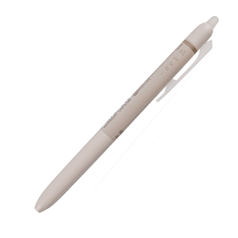 Pilot FriXion Waai erasable retractable gel pen, extra fine 0.5mm, sand beige, a compact clicker gel pen shown with the tip retracted on a white background, box of 10.