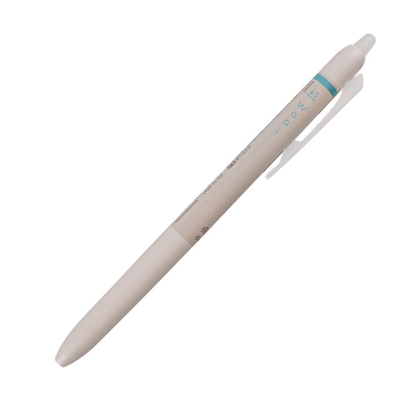 Pilot FriXion Waai erasable retractable gel pen, extra fine 0.5mm, turquoise, a compact clicker gel pen shown with the tip retracted on a white background, box of 10.