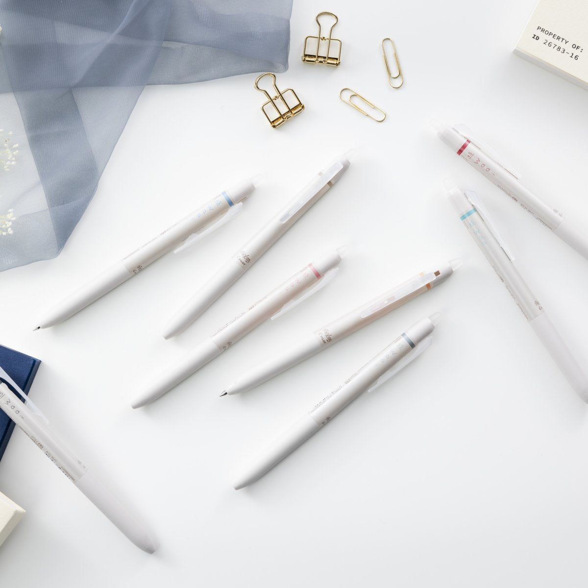 Pilot FriXion Waai erasable gel pen shown at an angle highlighting its slim clicker barrel.
