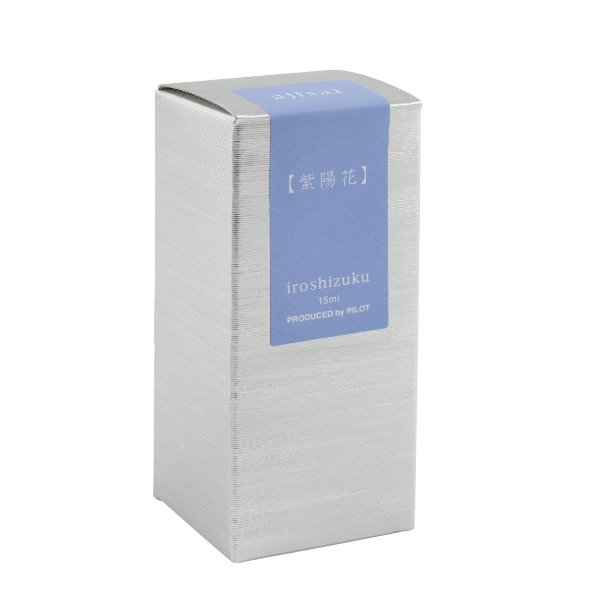 Printed presentation box for Pilot Iroshizuku 15ml Hydrangea (Ajisai) fountain pen ink, showing the Iroshizuku branding and colour name.
