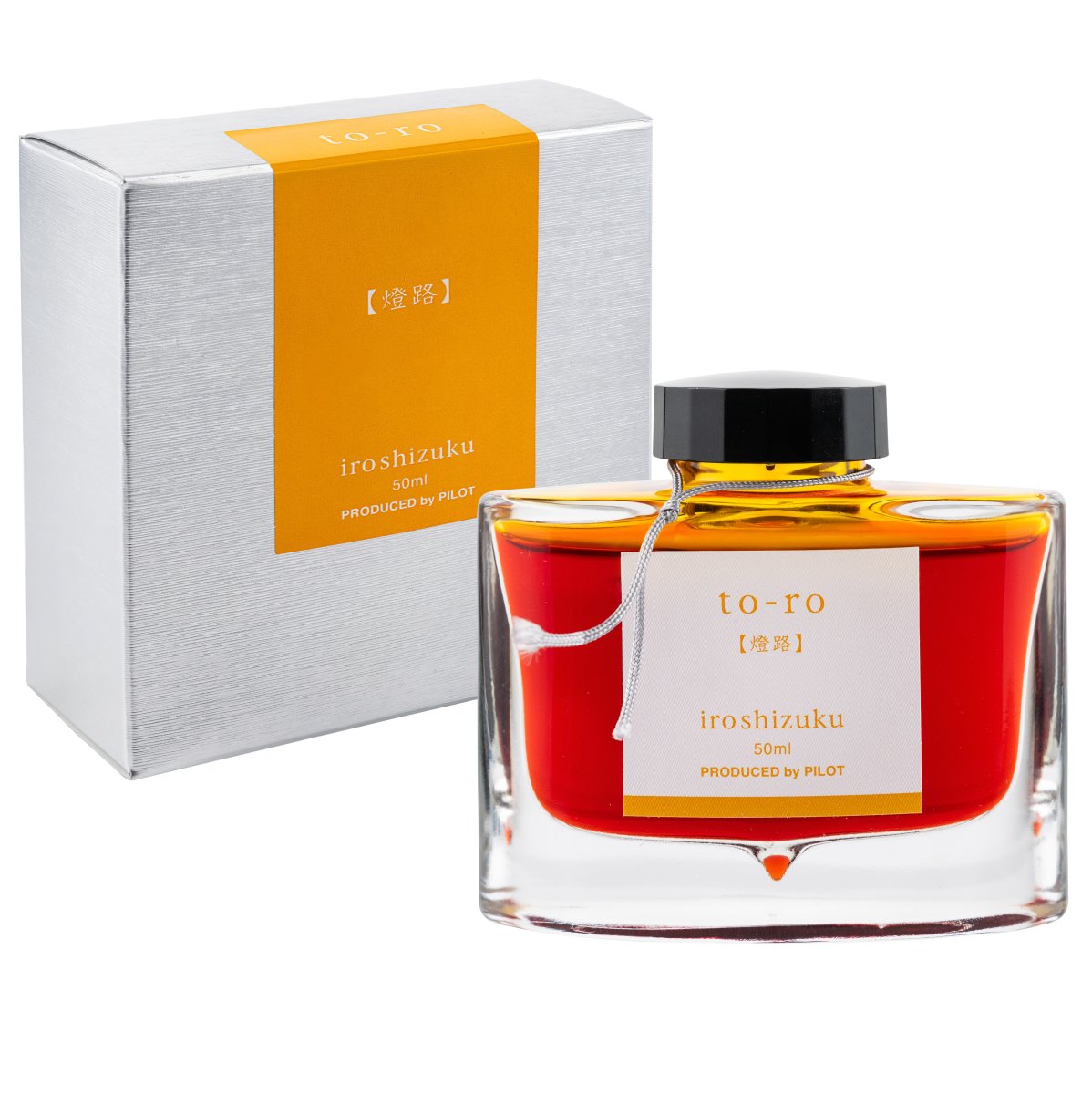 Pilot Iroshizuku 50ml Warm Lantern (To-ro) ink bottle shown with its premium presentation box on a white background.