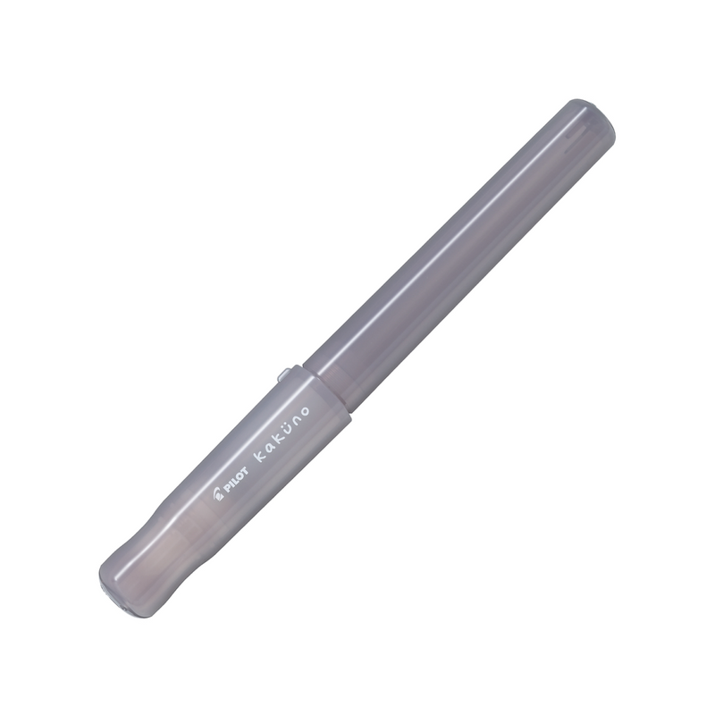 Pilot Kakuno Madoromi fountain pen, medium nib, grey translucent barrel, a gold-nib beginner fountain pen shown capped on a white background.