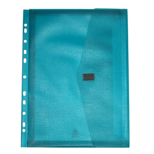 Pop P-326A-BLUE A4 Polywally wallet in teal-toned blue with punched filing strip and hook and loop tab