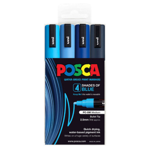 Posca PC-5M Paint Marker Bullet Medium Blue Assorted Wallet of 4 - image 1