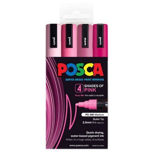 Posca PC-5M Paint Marker Bullet Medium Pink Assorted Wallet of 4 - image 1