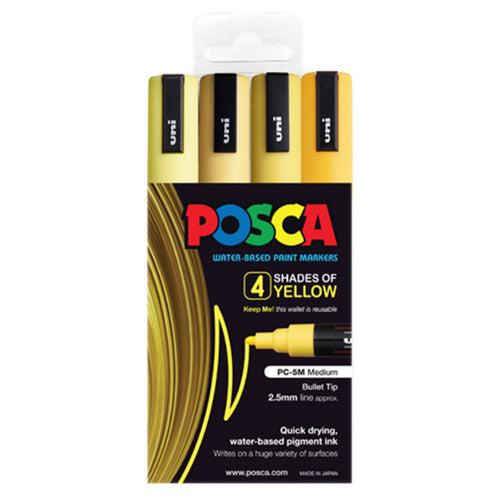 Posca PC-5M Paint Marker Bullet Medium Yellow Assorted Wallet of 4 - image 1