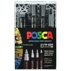 Posca Paint Marker Pen Assorted Tip Sizes Silver Wallet of 4 - image 1