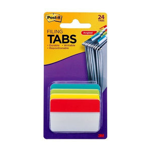 Post-it Durable Angled Tabs 686A-ALYR aqua lime yellow 50 x 38mm writeable repositionable angled tabs for top-visible colour coding in hanging file folder drawers