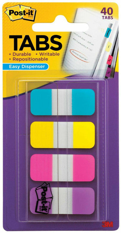 Post-it Durable Tabs 676-AYPV aqua yellow pink violet 15 x 38mm compact writeable repositionable tabs for sub-dividing planners and narrow-margin documents in soft pastel colours