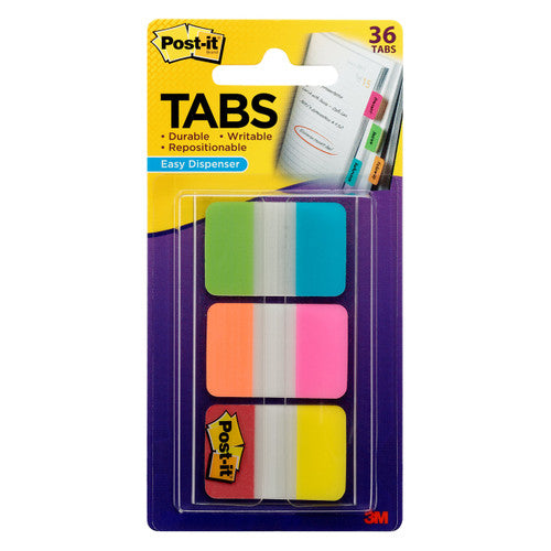Post-it Durable Tabs 686-ALOPRYT assorted bright colours 25 x 38mm writeable repositionable tabs in on-the-go dispenser for multi-colour binder and planner organisation