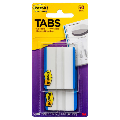 Post-it Durable Tabs Blue 686F-50BL 50 x 38mm 50 writeable repositionable tabs in professional blue across 2 on-the-go dispensers for binder and file organisation