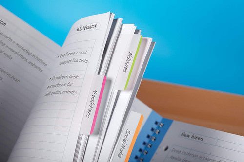 Post-it Durable Blue Tabs 686F-50BL secondary view showing blue tabs applied to file folder sections in professional filing system