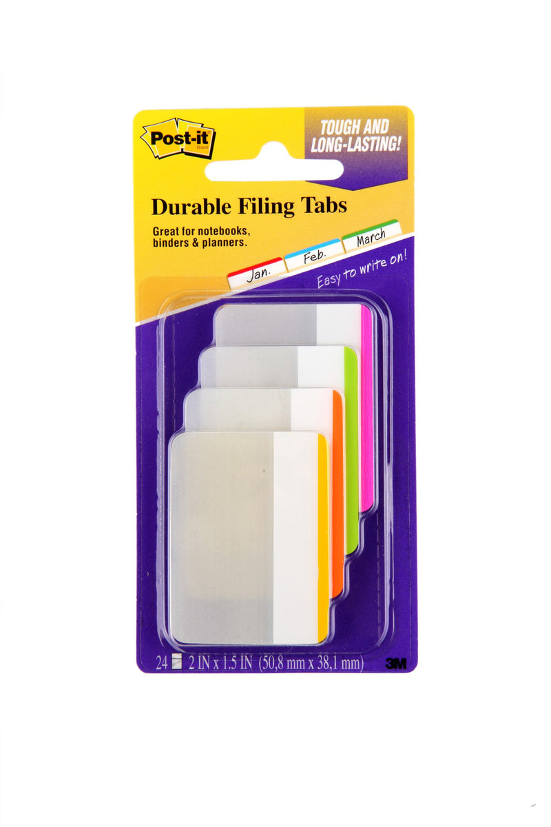 Earlier Post-it Durable Filing Tabs card for 686F-1BB holding 24 bright edged tabs, with Jan, Feb, March sample tabs printed on it