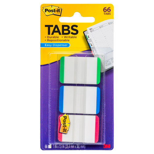 Post-it Durable Tabs 686L-GBR green blue red 25 x 38mm 66 writeable repositionable tabs with on-the-go dispenser for planner and binder colour coding