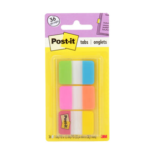 Current 3M blister of Post-it tabs 686-ALOPRYT with a 36 tabs roundel and lime, aqua, pink, orange, red and yellow tabs in a clear dispenser