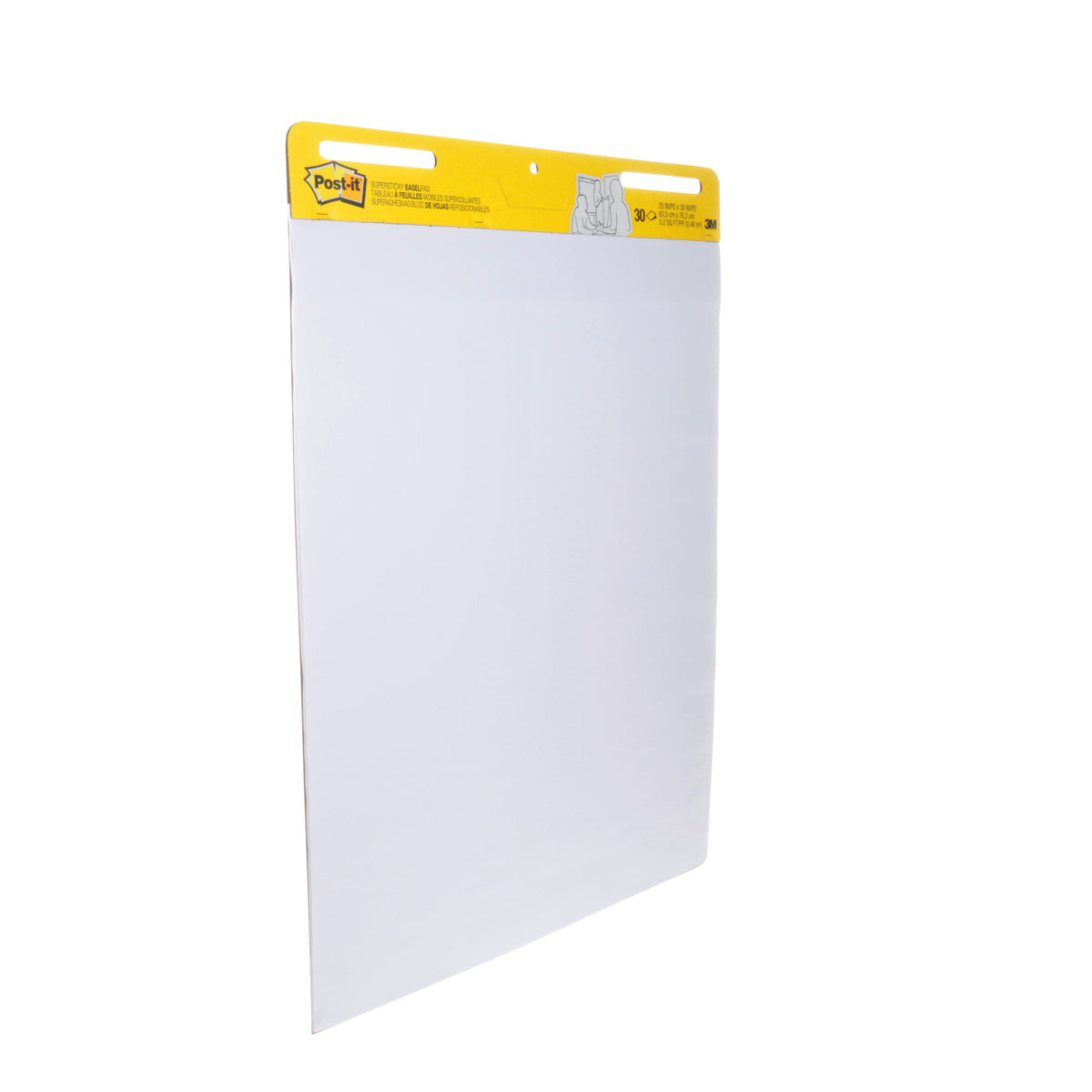 Single white Post-it easel pad angled to the left showing the plain sheet and yellow header card