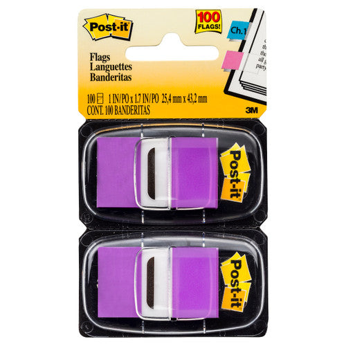 Post-it Purple Flags 680-PU2 25 x 43mm twin pack with 2 dispensers 50 flags each giving 100 writeable repositionable purple flags to complete a multi-colour system