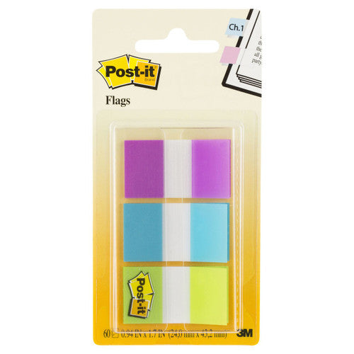 Post-it Flags 680-PBG purple blue green 25 x 43mm 60 writeable repositionable flags in 3 on-the-go dispensers for cool-tone colour-coded document marking