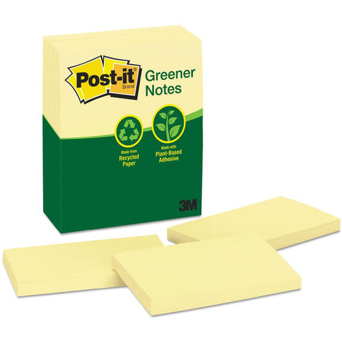 Post-it Greener Notes 655-RPA canary yellow 76 x 127mm 100 sheets pack of 12 pads Blue Angel certified 100% recycled paper with plant-based adhesive