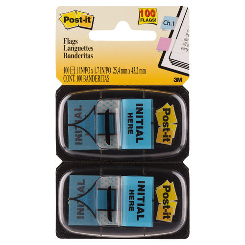 Post-it Initial Here Flags 680-IH2 blue 25 x 43mm 100 preprinted Initial Here flags across 2 dispensers for marking initial fields on contracts and legal documents