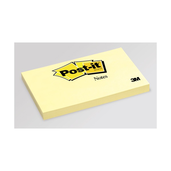 Single canary yellow Post-it 655 pad in the long 76 x 127mm format, top sheet printed with the Post-it logo, Notes and 3M