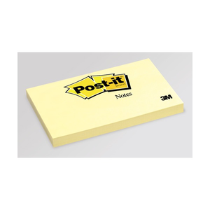Single canary yellow Post-it 655 pad in the long 76 x 127mm format, top sheet printed with the Post-it logo, Notes and 3M