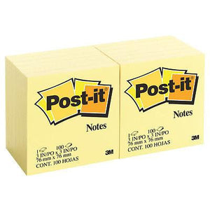 Post-it Notes 654 canary yellow 76 x 76mm iconic original sticky notes pack of 12 pads 100 sheets each repositionable adhesive recyclable SFI certified