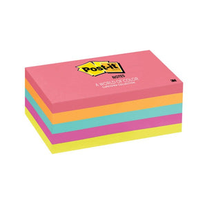 Post-it 655-5PK Cape Town pack of five 76 x 127mm pads stacked in coral, orange, aqua, pink and yellow, top printed A World of Color, Cape Town Collection