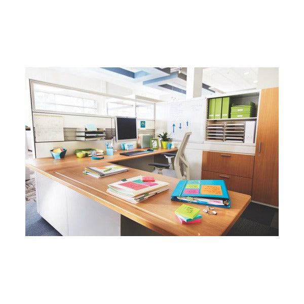 3M lifestyle photo of an office desk with binders and papers and bright Cape Town colour notes in use