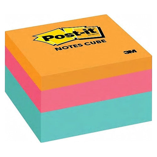 Post-it Notes Cube Assorted Colours 2059-AQ 76 x 76mm 400-sheet compact desk cube in bright assorted colours for long-lasting daily office note supply