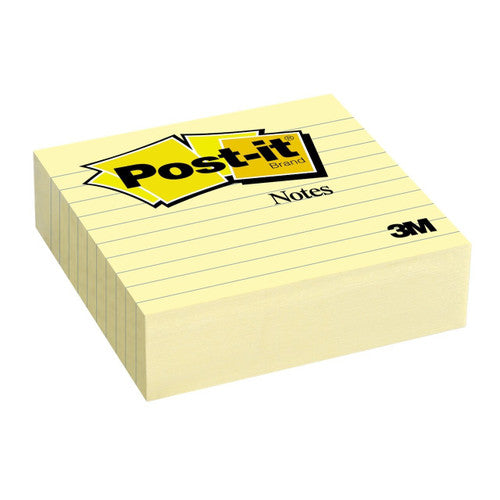 Post-it Notes Lined Canary Yellow 675-YL 101 x 101mm single pad of 300 sheets repositionable sticky notes with line ruling for structured daily note-taking