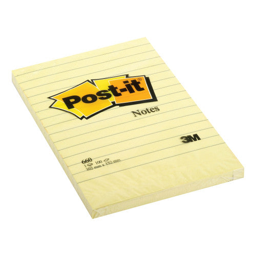 Post-it Notes Lined 660 canary yellow 101 x 152mm large format lined sticky notes single pad of 100 sheets for structured meeting notes and detailed task lists