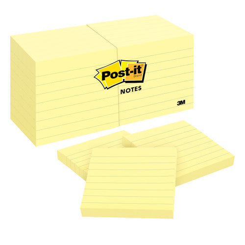 Post-it Notes Lined Canary Yellow 630-SS 76 x 76mm pack of 12 pads 100 sheets each with line ruling for structured task lists and reminders on desks and monitors