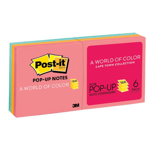 Post-it Pop-up Notes R330-AN Cape Town collection 76 x 76mm pack of 6 pads 100 sheets each accordion-style notes in assorted Cape Town colours