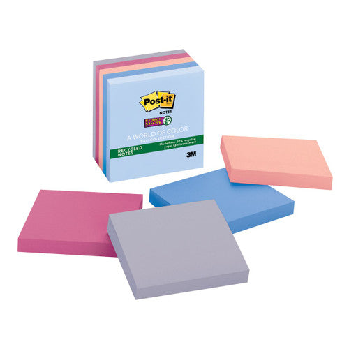 Post-it Recycled Super Sticky Notes Bali 654-5SSNRP 76 x 76mm pack of 5 pads 90 sheets each in earthy Bali collection colours made from 100% recycled paper