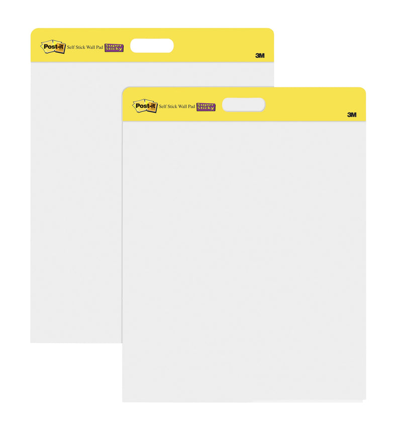 Two Post-it Self-Stick Wall Pads overlapped, yellow Super Sticky headers and plain white sheets