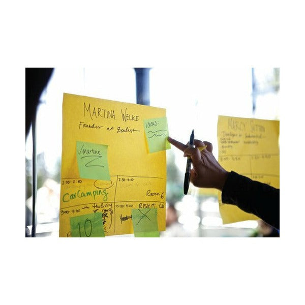 Post-it Super Sticky Big Notes BN11 pad with rigid backing shown freestanding on desk suitable for writing before wall mounting