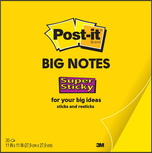 Post-it Super Sticky Big Notes pad in bright yellow, printed Big Notes, for your big ideas, sticks and restick, 30 sheets, 11 in x 11 in (27.9 cm x 27.9 cm)