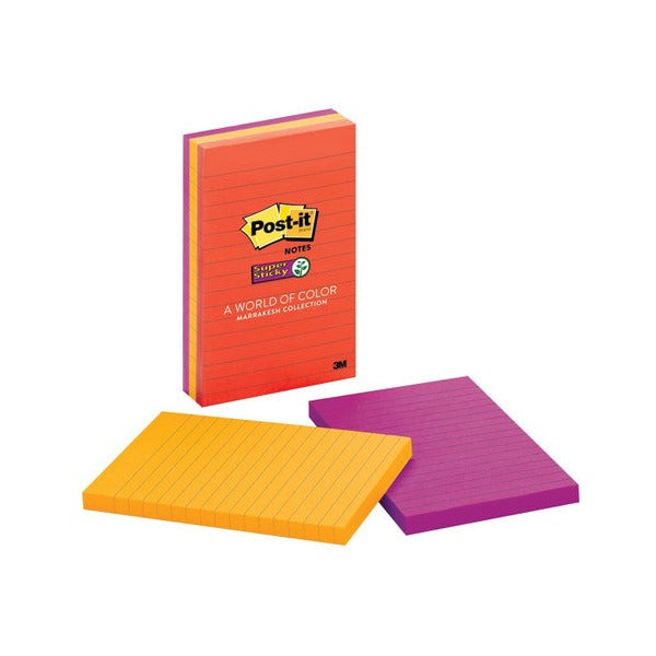 Post-it 660-3SSAN pack standing behind loose lined pads in orange and magenta, showing the rectangular 101 x 152mm format