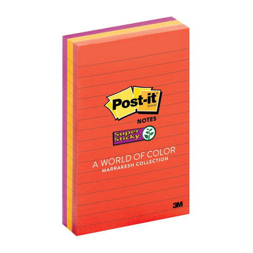 Post-it Super Sticky Notes Lined Marrakesh 660-3SSAN 101 x 152mm pack of 3 pads 90 sheets each in warm Marrakesh colours with lined format