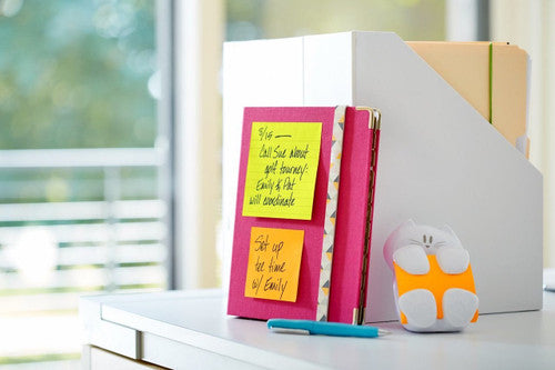 Post-it Super Sticky Lined Rio 675-6SSUC pack of 6 showing full product set with SFI recyclable paper certification