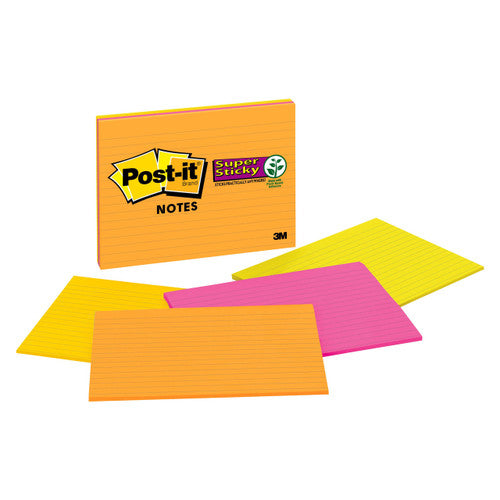 Post-it Super Sticky Notes Lined Rio 6845-SSPL 203 x 152mm pack of 4 pads 45 sheets each wide-format landscape lined notes in vivid Rio de Janeiro colours