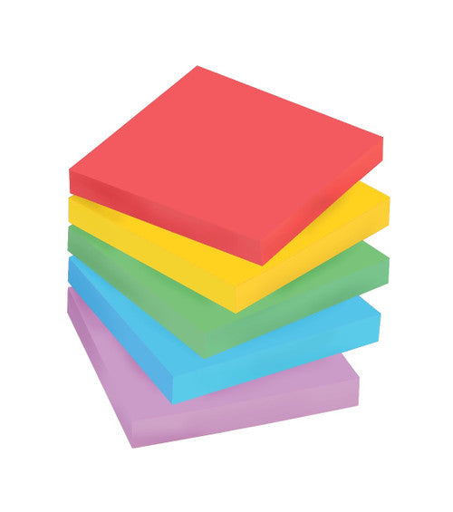 Post-it Super Sticky Notes Marrakesh 654-5SSAN applied to office wall showing reliable adhesion on vertical surface