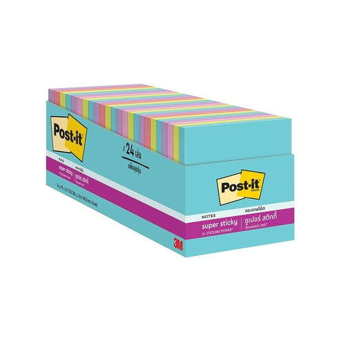 Post-it Super Sticky Notes Miami 654-24SSMIA 76 x 76mm cabinet pack of 24 pads 90 sheets each in vivid Miami neon colours made with 30% recycled paper