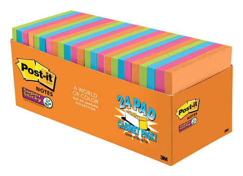 Post-it Super Sticky Notes Rio 654-24SSAU-CP 76 x 76mm cabinet pack of 24 pads 70 sheets each in vivid Rio de Janeiro colours for large office bulk supply