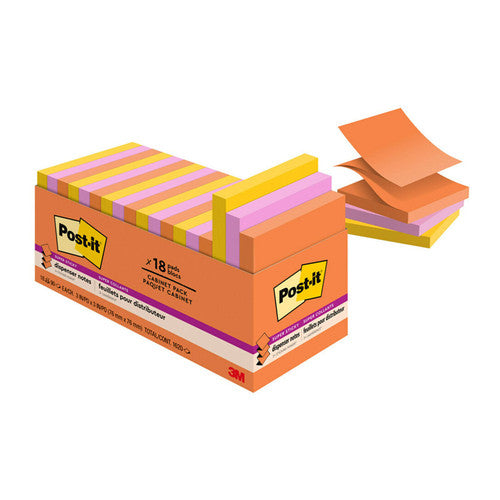 Post-it Super Sticky Pop-up Notes Rio R330-18SSAU-CP 76 x 76mm bulk pack of 18 pads 100 sheets each in vivid Rio de Janeiro colours with 2x adhesion accordion format