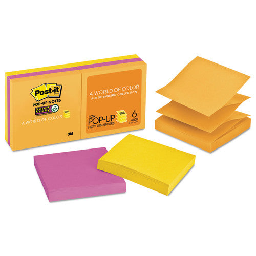 Post-it Super Sticky Pop-up Notes Rio R330-6SSUC 76 x 76mm pack of 6 pads 90 sheets each accordion pop-up format with 2x Super Sticky adhesion in vivid Rio de Janeiro colours