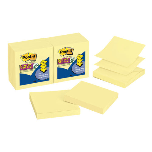 Post-it Super Sticky Pop-up Notes R330-12SSCY canary yellow 76 x 76mm pack of 12 pads 90 sheets each accordion pop-up format with Super Sticky 2x adhesive