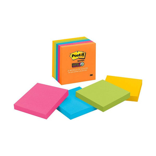 Post-it 654-5SSAU Rio pack with loose pink, blue, green and yellow 76mm pads in front