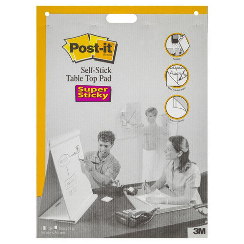 Post-it Tabletop Easel Pad 563R white 508 x 584mm 20 self-stick bleed-resistant sheets with built-in fold-out easel stand for tabletop presentations